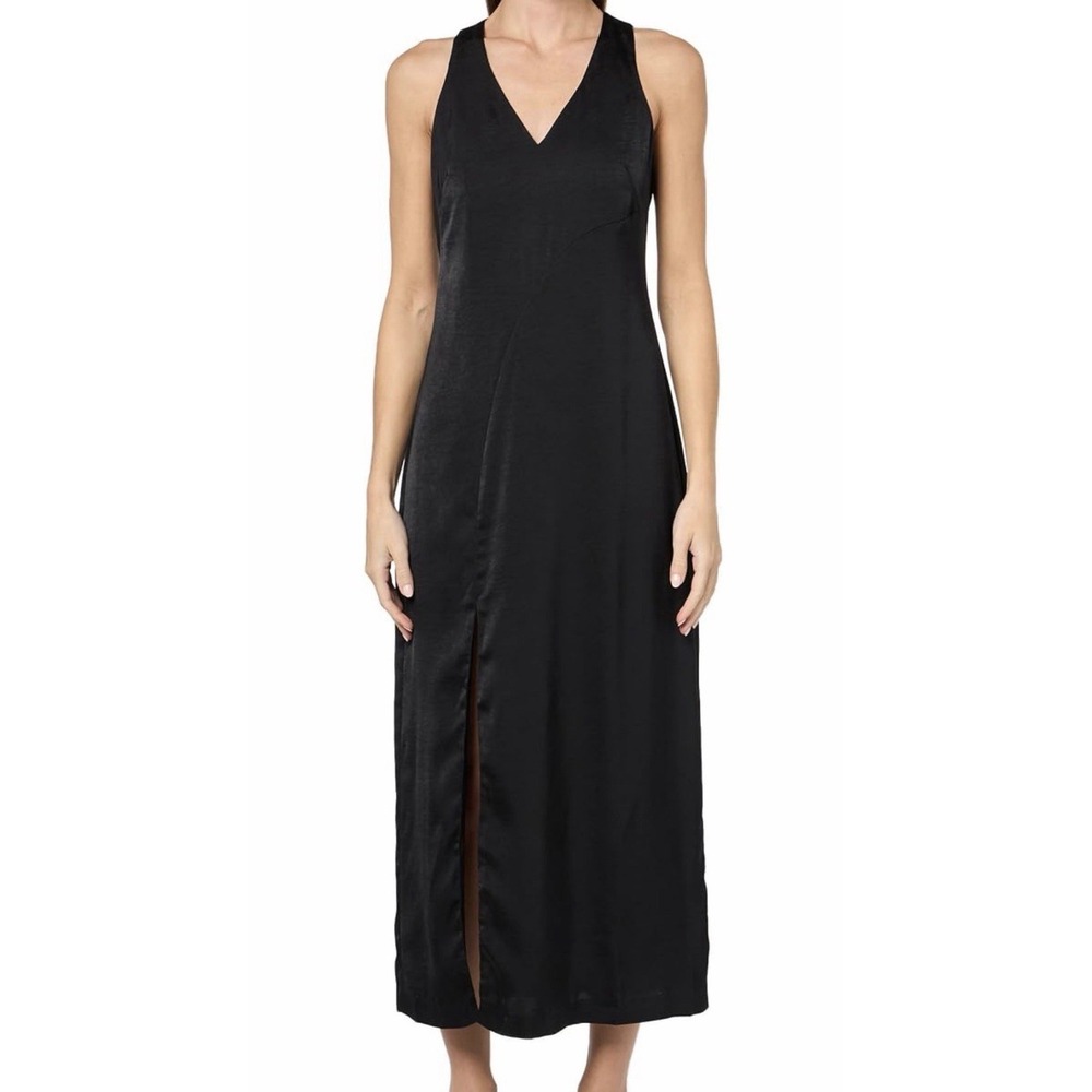 BCBG New York Women's Sleeveless V-Neck Maxi Onyx Dress With Side Slit, Size 12